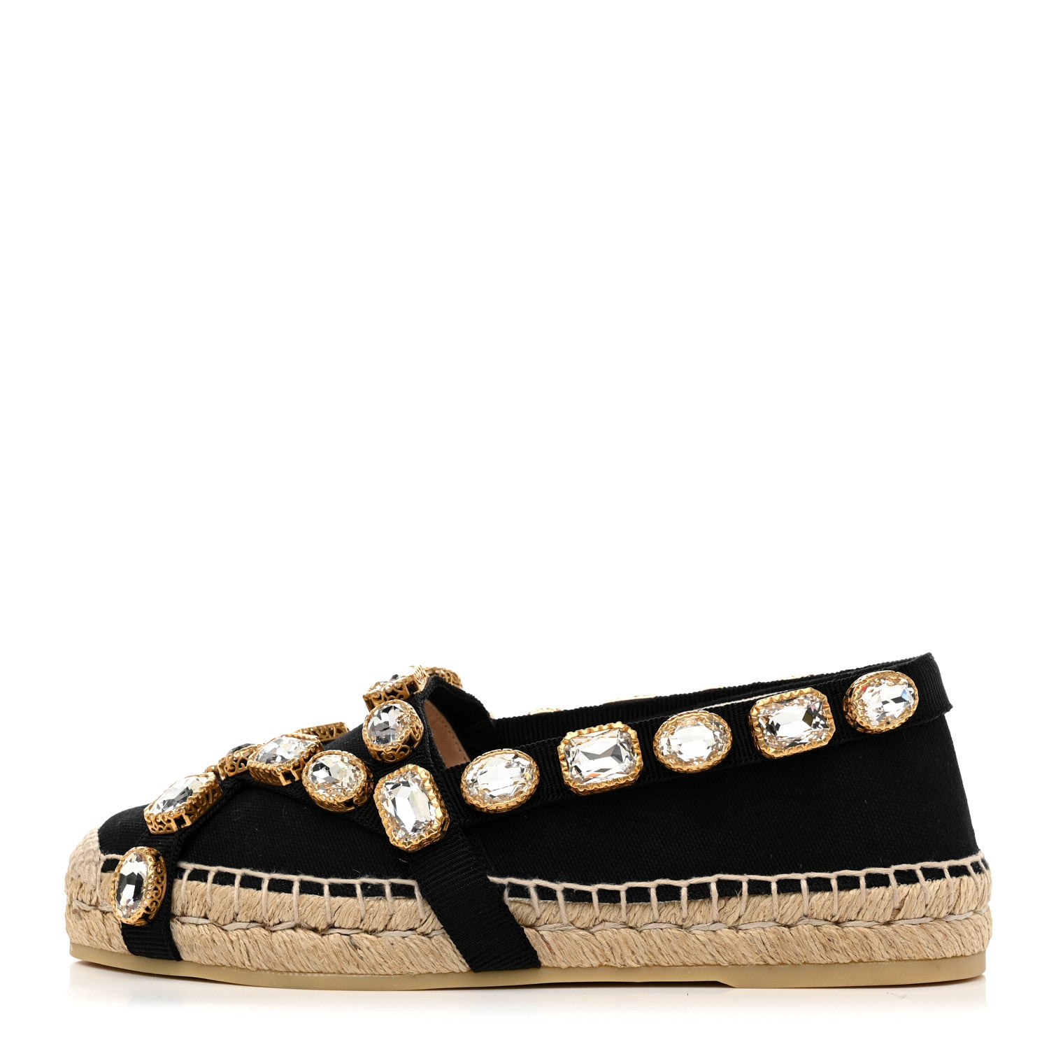 Gucci Canvas Crystal Embellished Espadrilles 35.5 Black 1 of 10