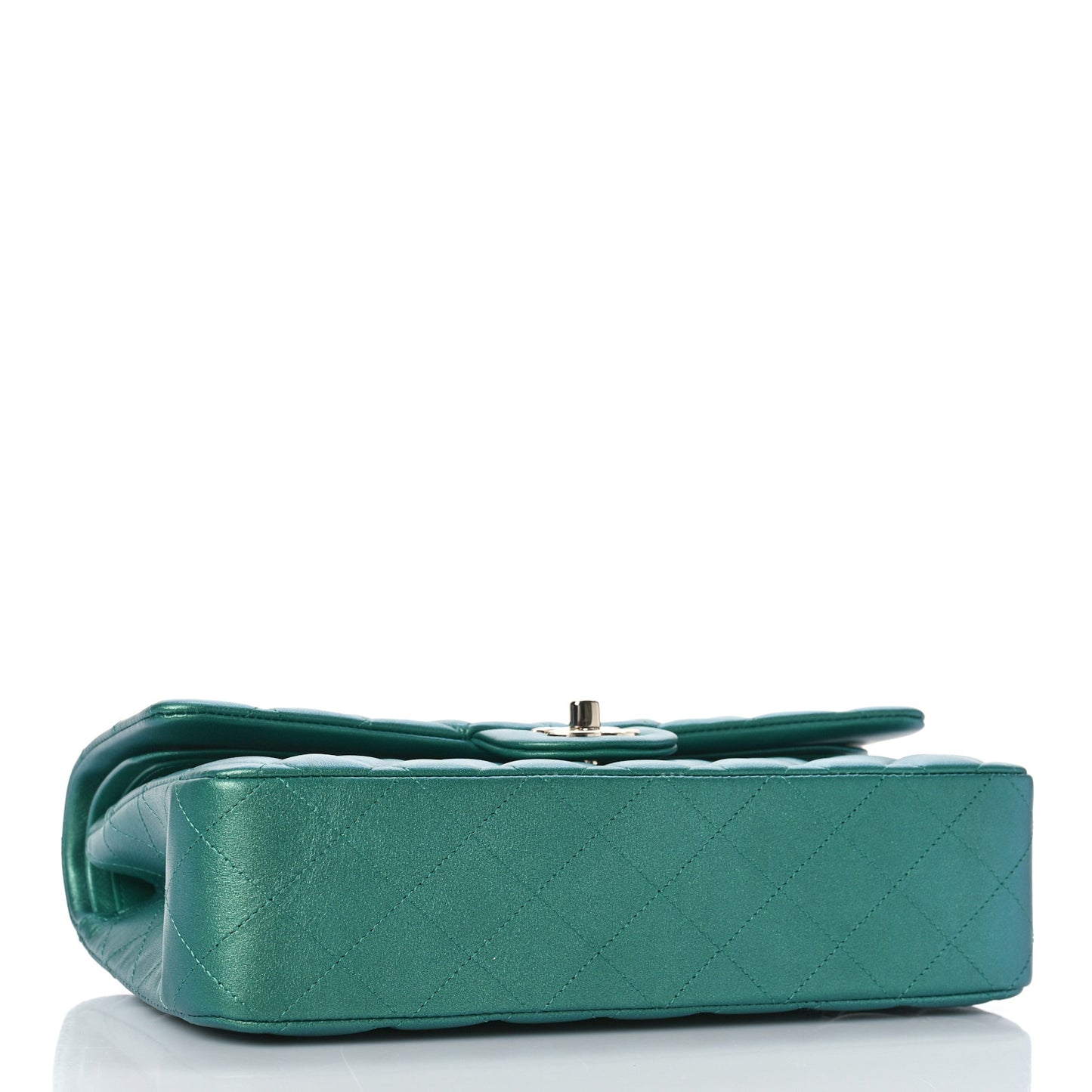 Iridescent Calfskin Quilted Medium Double Flap Green