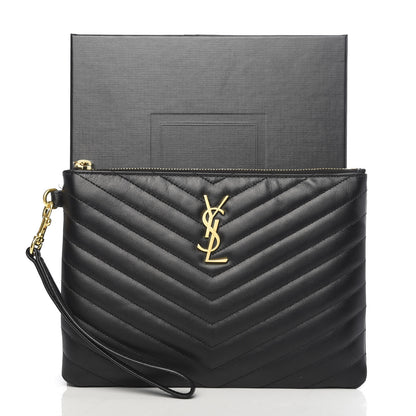 Saint Laurent Calfskin Matelasse Chevron Monogram A5 Wristlet Black 7 of 7