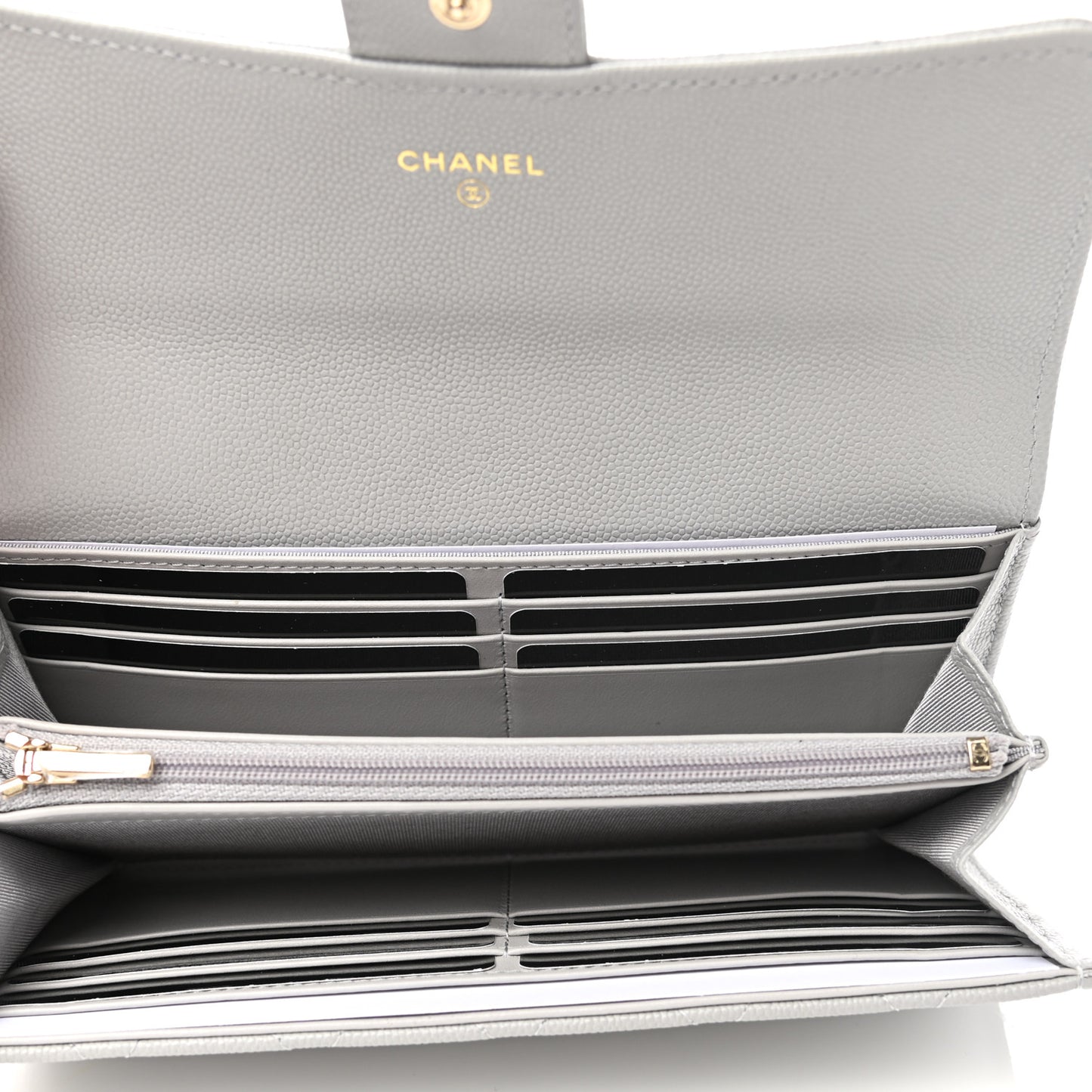 Caviar Quilted Large Flap Wallet Grey