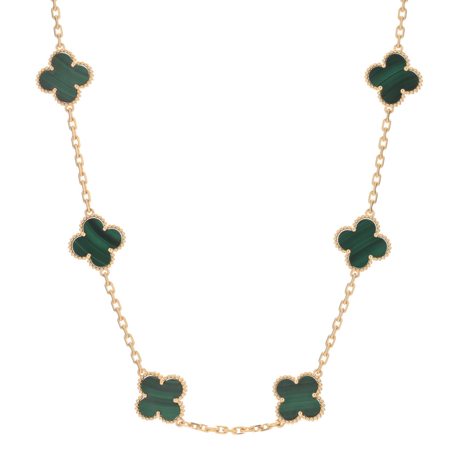 Van Cleef & Arpels 18K Yellow Gold Malachite 10 Motifs Vintage Alhambra Necklace 1 of 3