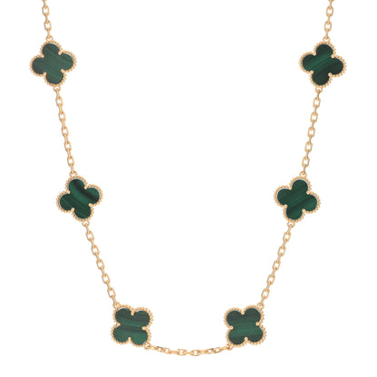 Van Cleef & Arpels 18K Yellow Gold Malachite 10 Motifs Vintage Alhambra Necklace 1 of 3