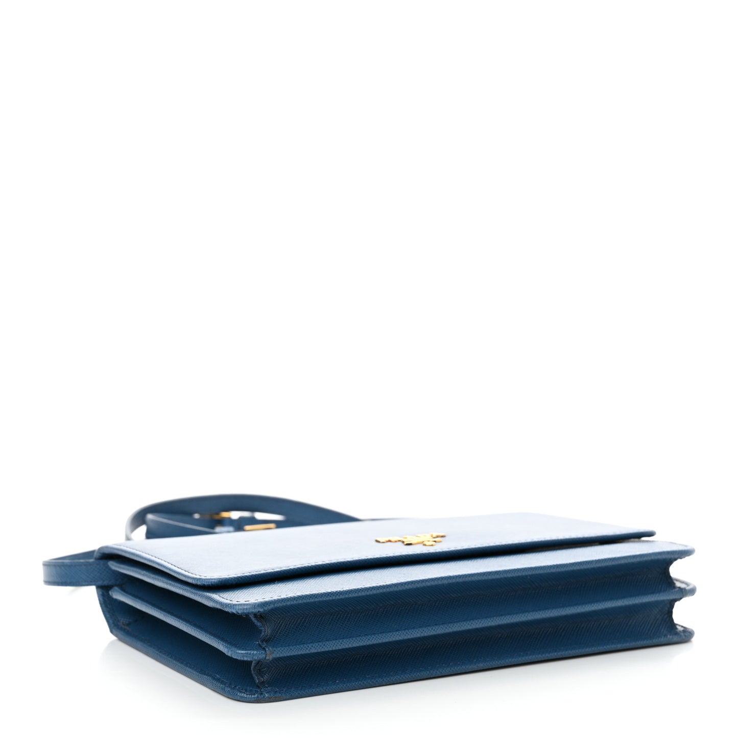 Saffiano Metal Flap Wallet With Strap Cobalto