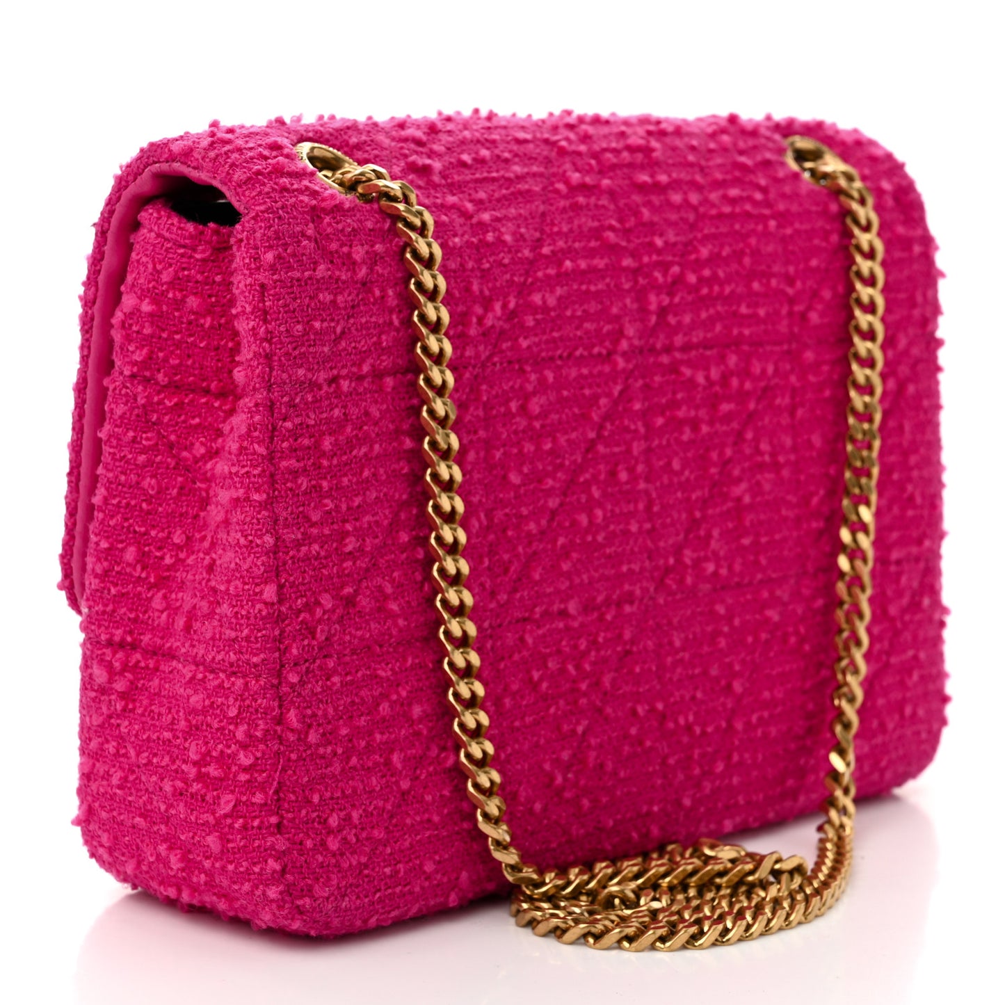 Boucle Tweed Patchwork Monogram Medium Jamie Baguette Magenta