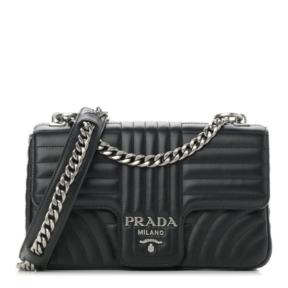 Prada Soft Calfskin Impunture Diagramme Medium Chain Flap Shoulder Bag Black 1 of 10