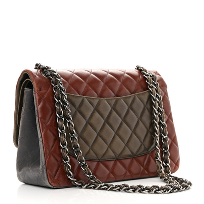 Chanel Lambskin Quilted Jumbo Tri-Color Double Flap Burgundy 3 of 22