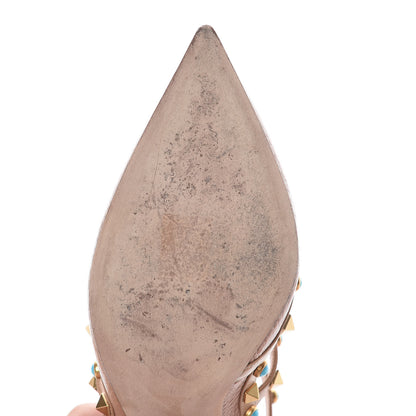 Valentino Garavani Pebbled Calfskin Rockstud Rolling Ankle Strap 100mm Pumps 40 Soft Noisette 10 of 14