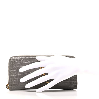 Saint Laurent Calfskin Crocodile Embossed Monogram Zip Around Wallet Gray 2 of 8