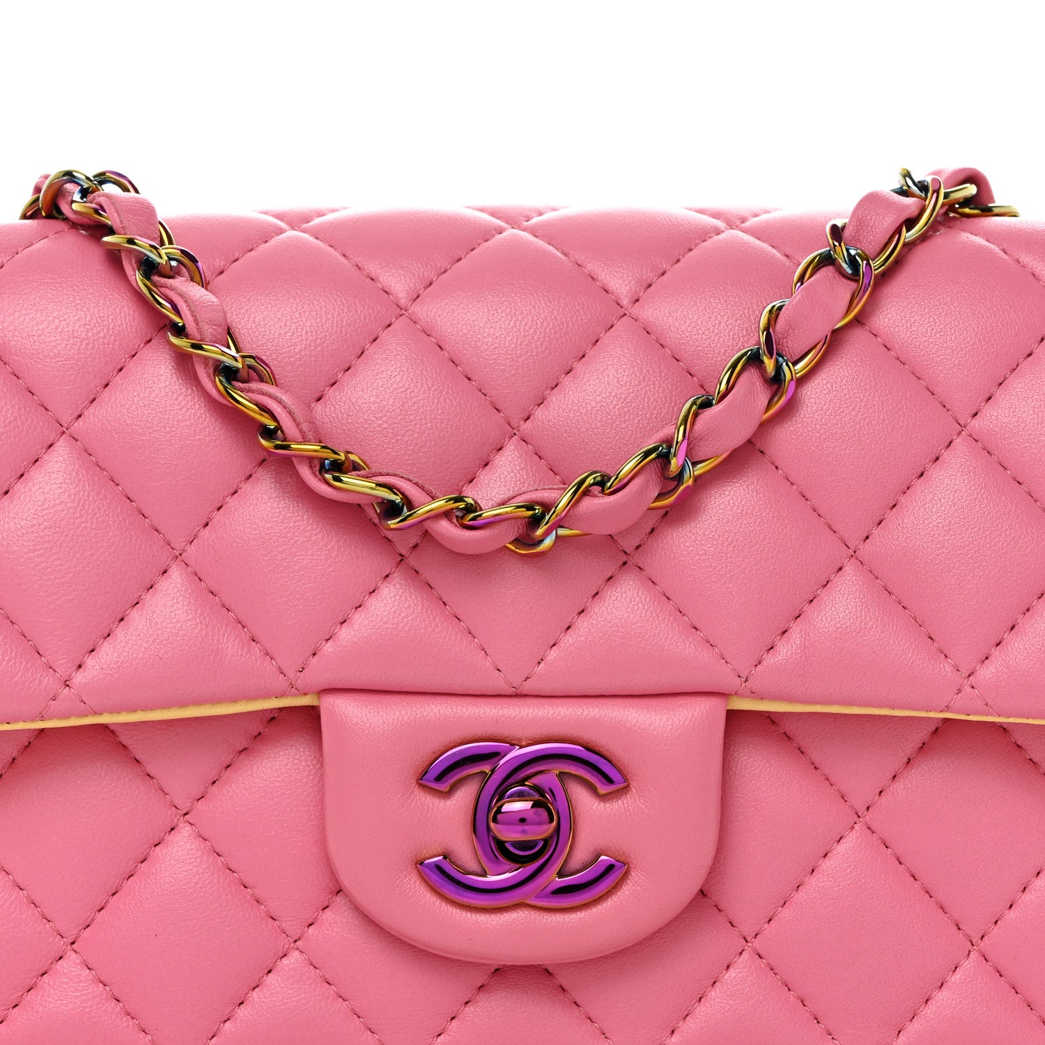Chanel Lambskin Quilted Mini Rectangular Flap Pink Yellow 8 of 10
