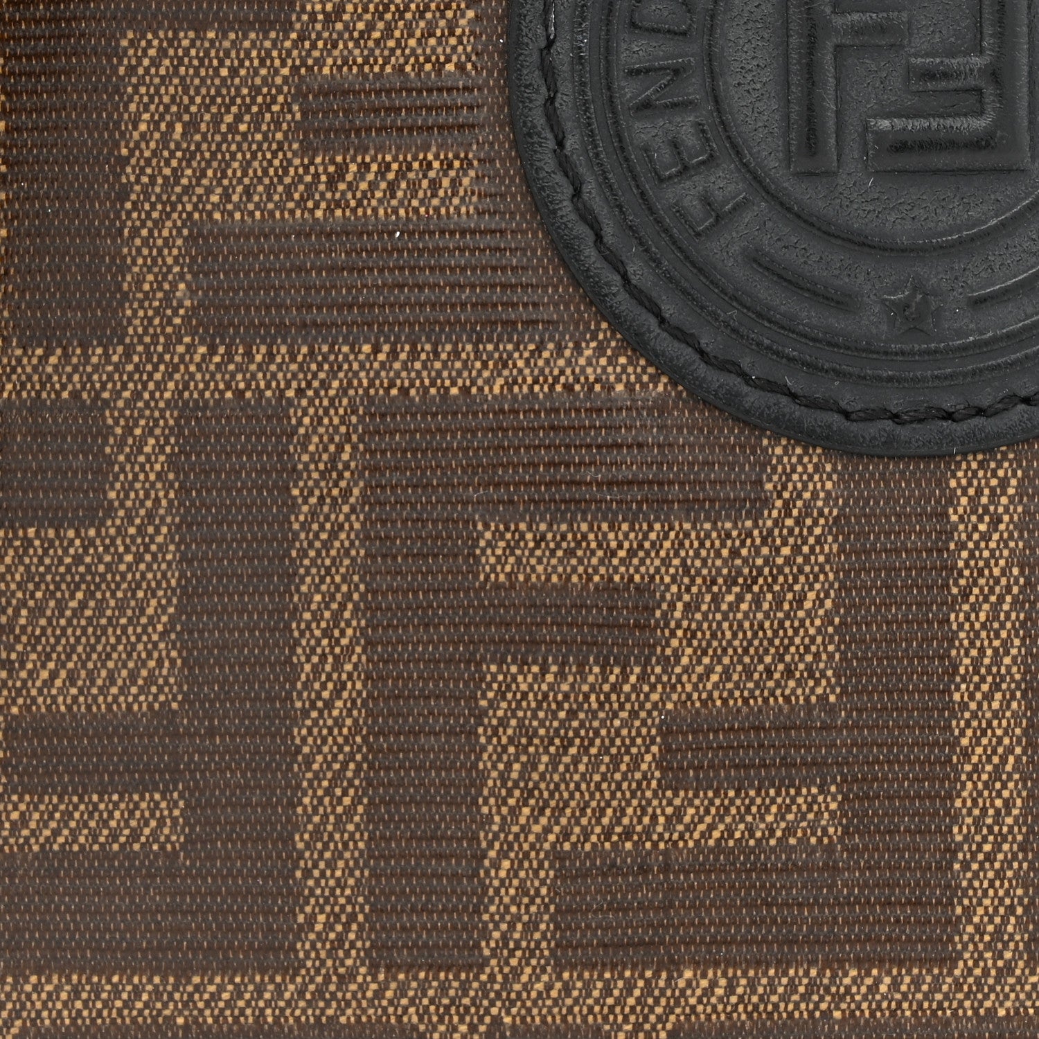 Fendi Glazed Fabric Vitello Century FF 1974 Stamp Patch Mini Camera Case Mogano Panna Black 8 of 13
