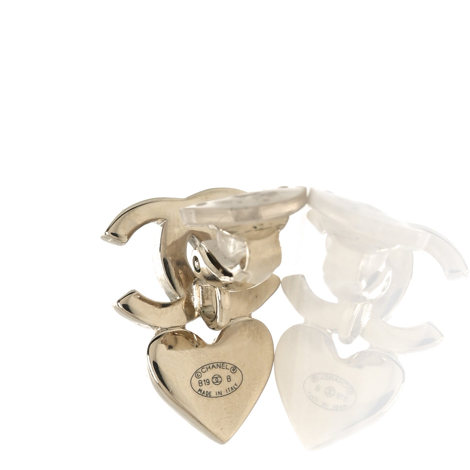 Chanel Crystal Pearl Charming Winter CC Star Heart Clip On Earrings Gold 4 of 4