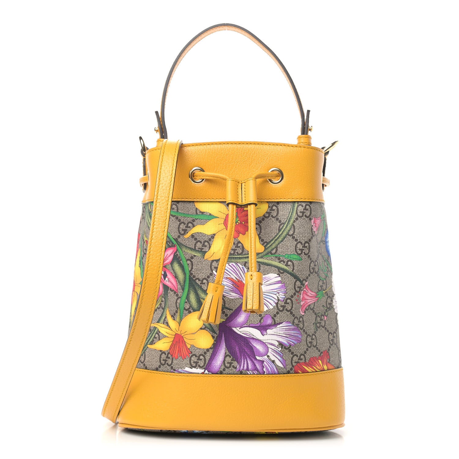 Gucci GG Supreme Monogram Flora Small Ophidia Bucket Bag Beige Multicolor Crop 1 of 9