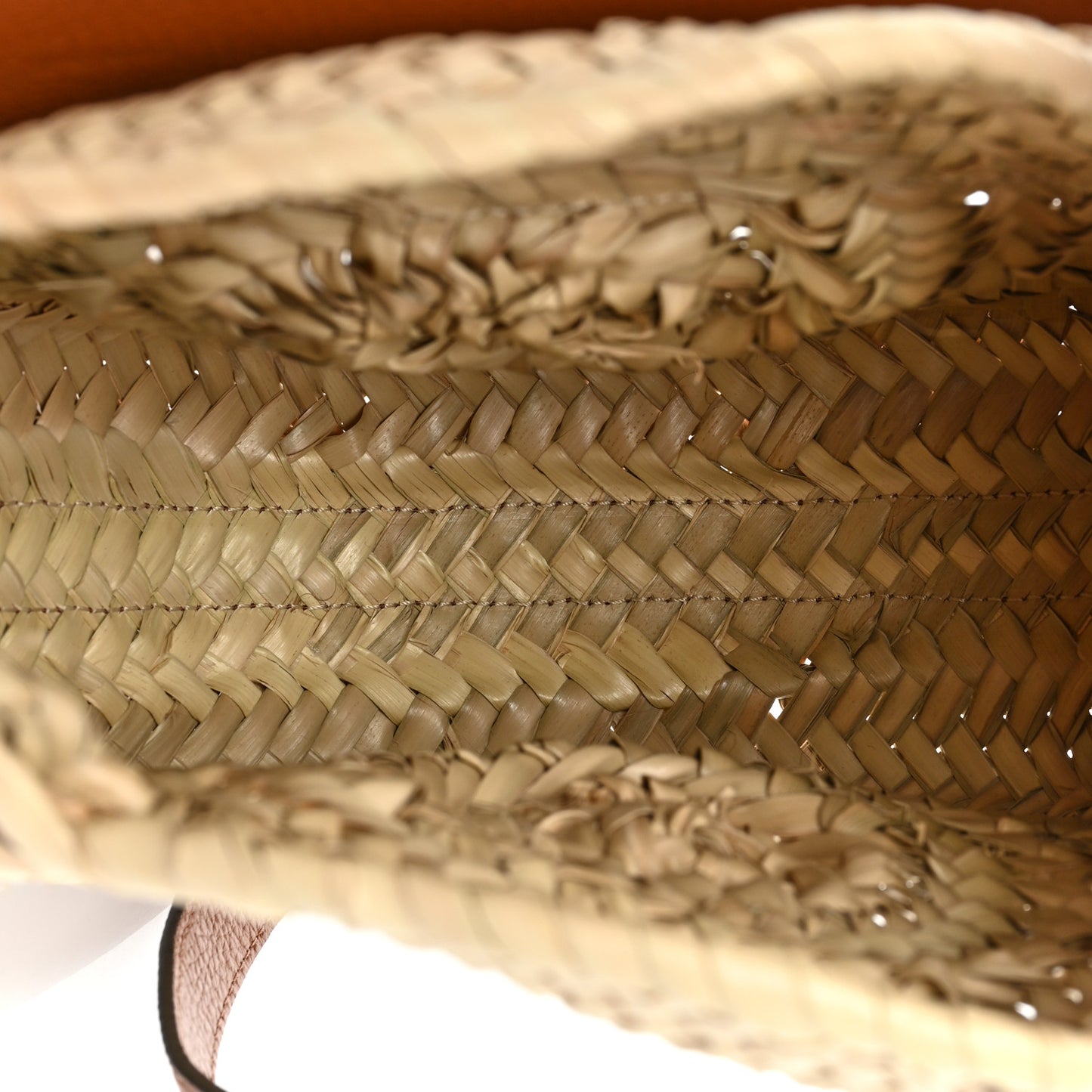 Raffia Small Grain Calfskin Small Marcie Basket Crossbody Tan