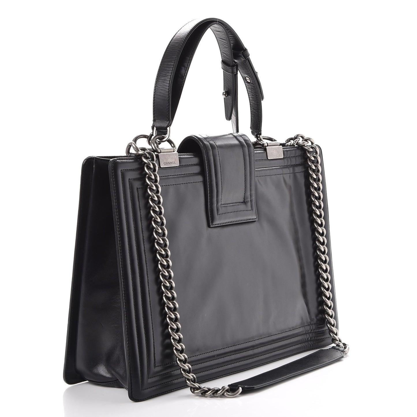 Glazed Calfskin Boy Tote Black