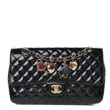 Chanel Patent Calfskin Quilted Valentine Charms Medium Single Flap Black 1 of 11