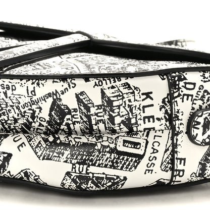 Christian Dior Calfskin Plan De Paris Printed Saddle Bag With Strap White Black 9 of 9
