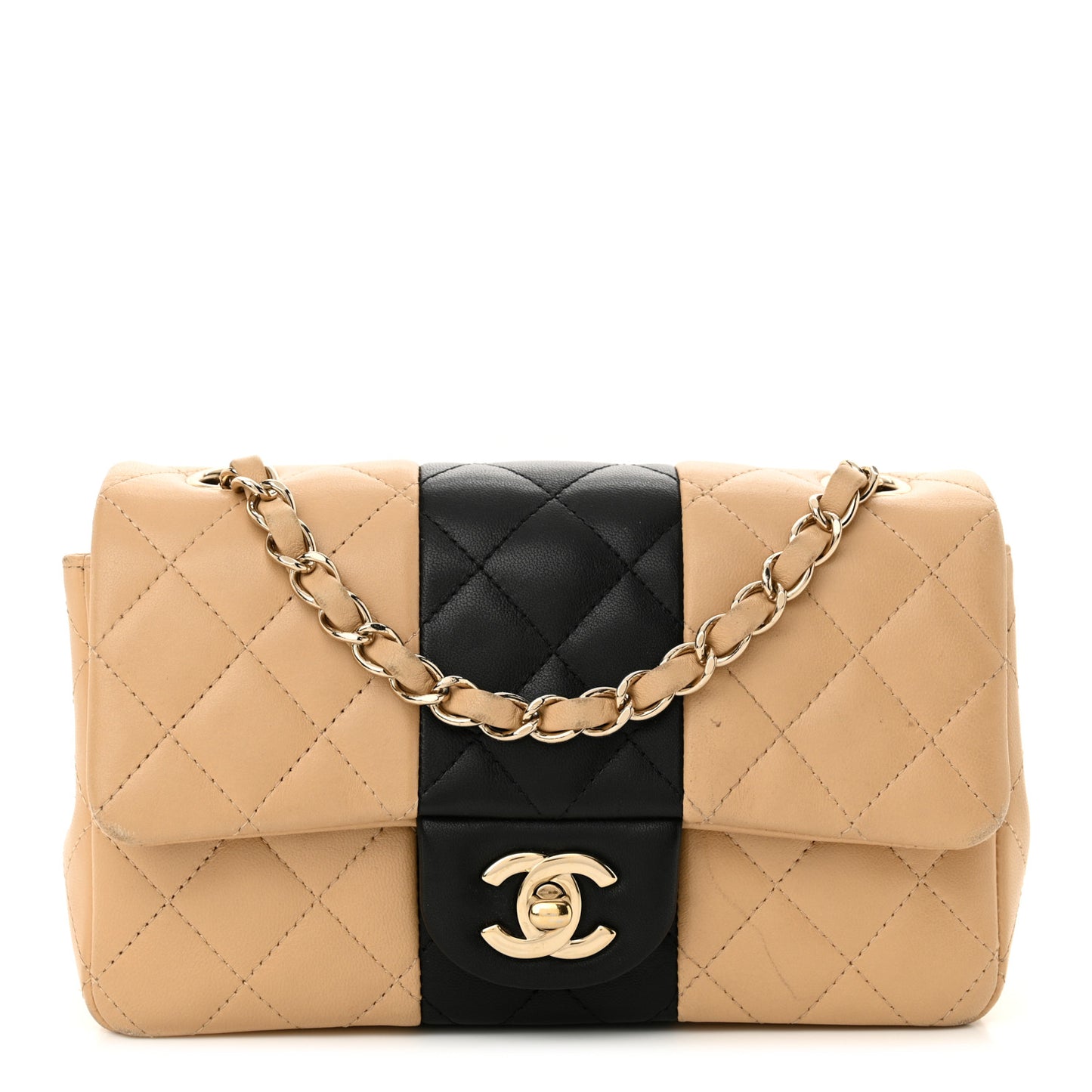 Lambskin Quilted Mini Rectangular Flap Beige Black