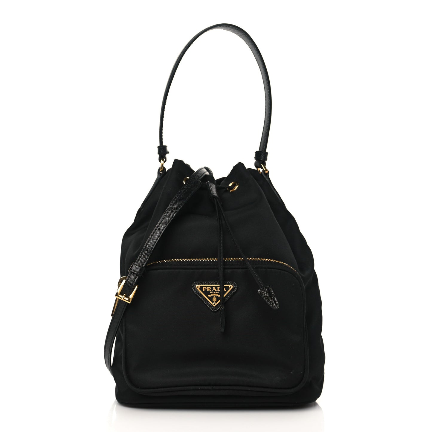Saffiano Tessuto Nylon Mini Bucket Crossbody Bag Black