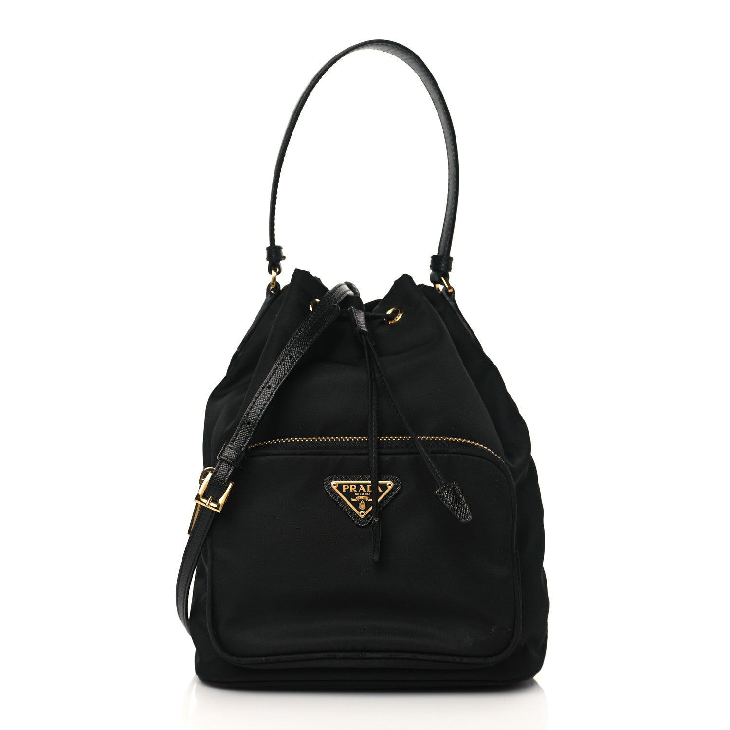 Prada Saffiano Tessuto Nylon Mini Bucket Crossbody Bag Black 1 of 9