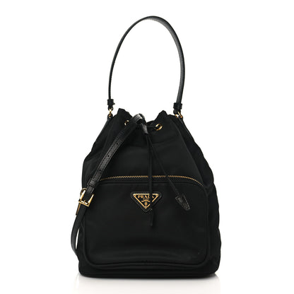 Prada Saffiano Tessuto Nylon Mini Bucket Crossbody Bag Black 1 of 9