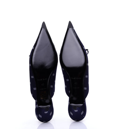 Balenciaga Crepe Satin BB Printed Knife Pointed Toe 40mm Mules 40 Blue White 9 of 12