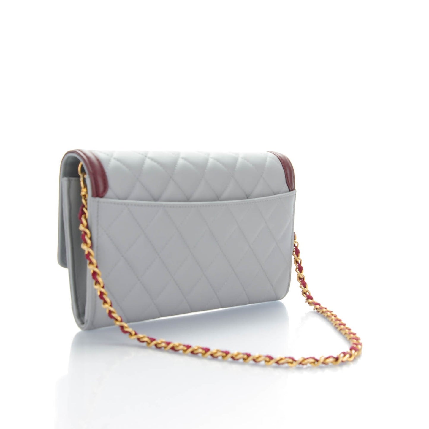 Lambskin Quilted Wallet With Removable Chain Grey Burgundy