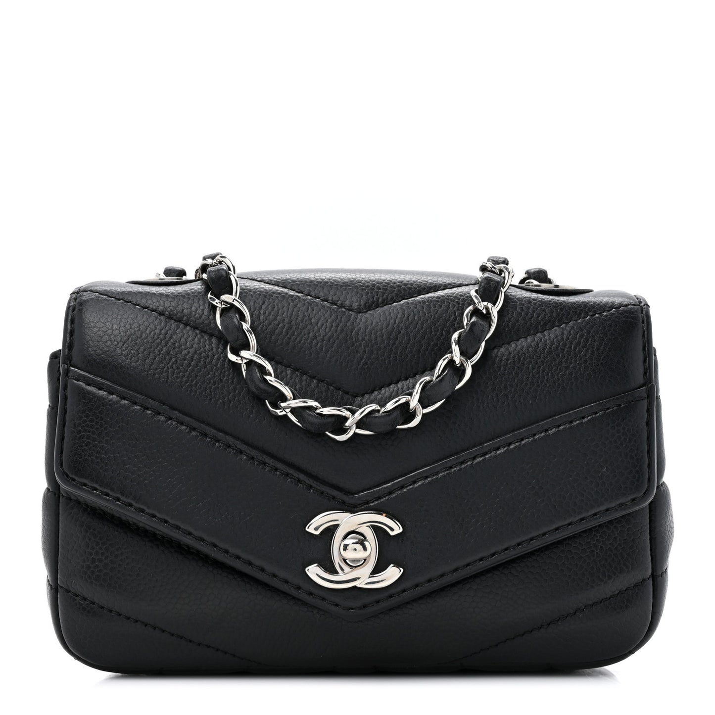 Caviar Chevron Quilted Small Single Flap Black