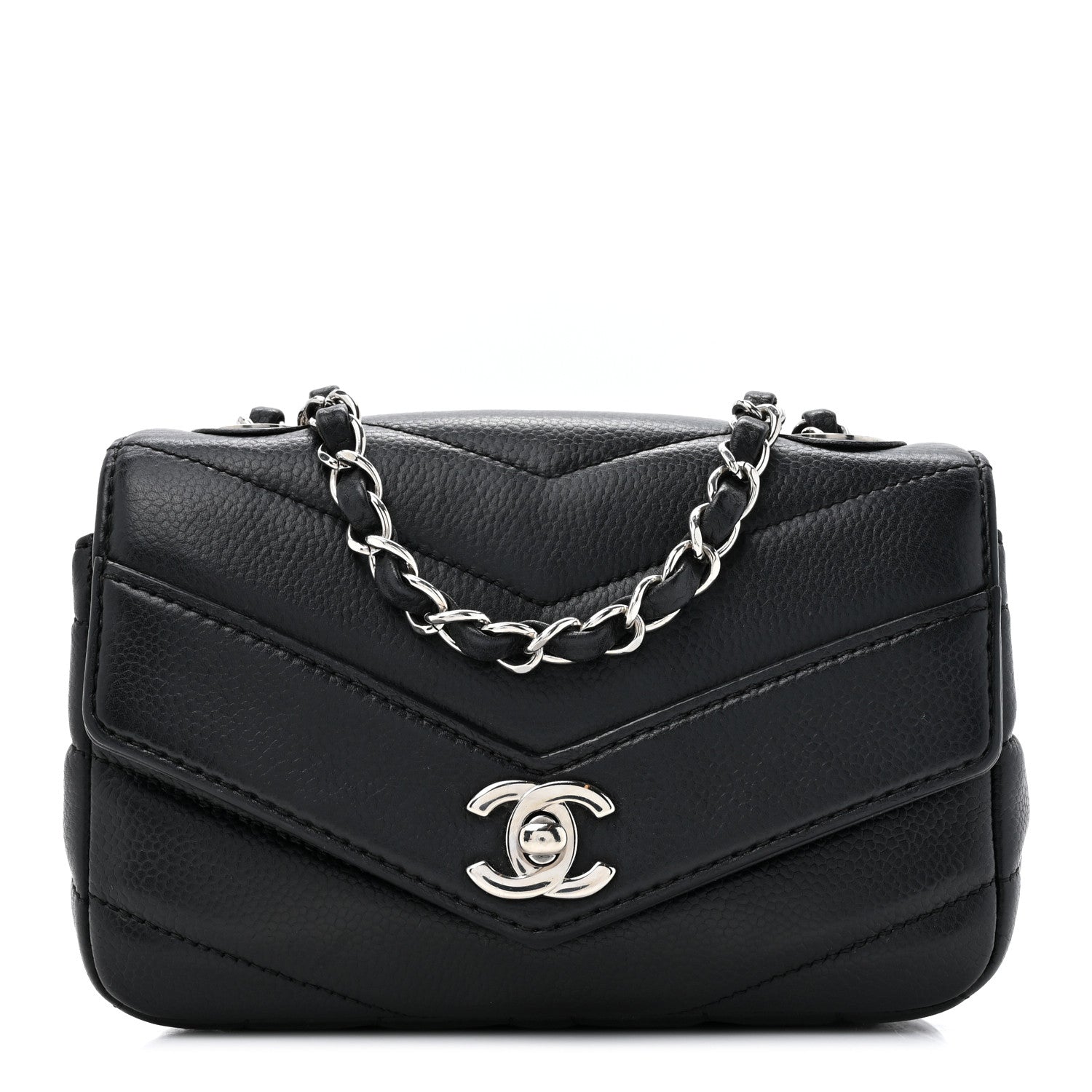 Chanel Caviar Chevron Quilted Small Single Flap Black 1 of 10