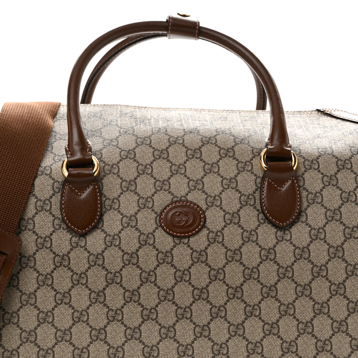 GG Supreme Monogram Azalea Calfskin Retro Interlocking G Large Duffle Bag Beige Ebony Brown Sugar