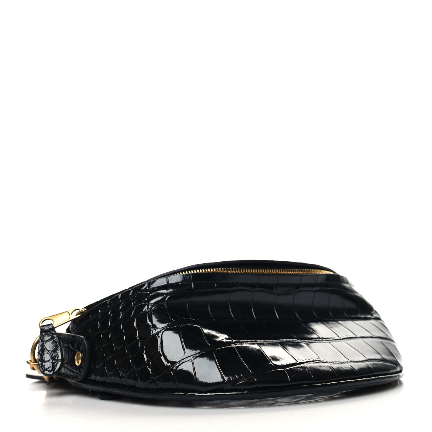 Calfskin Crocodile Embossed Souveniers Charms Belt Bag Black
