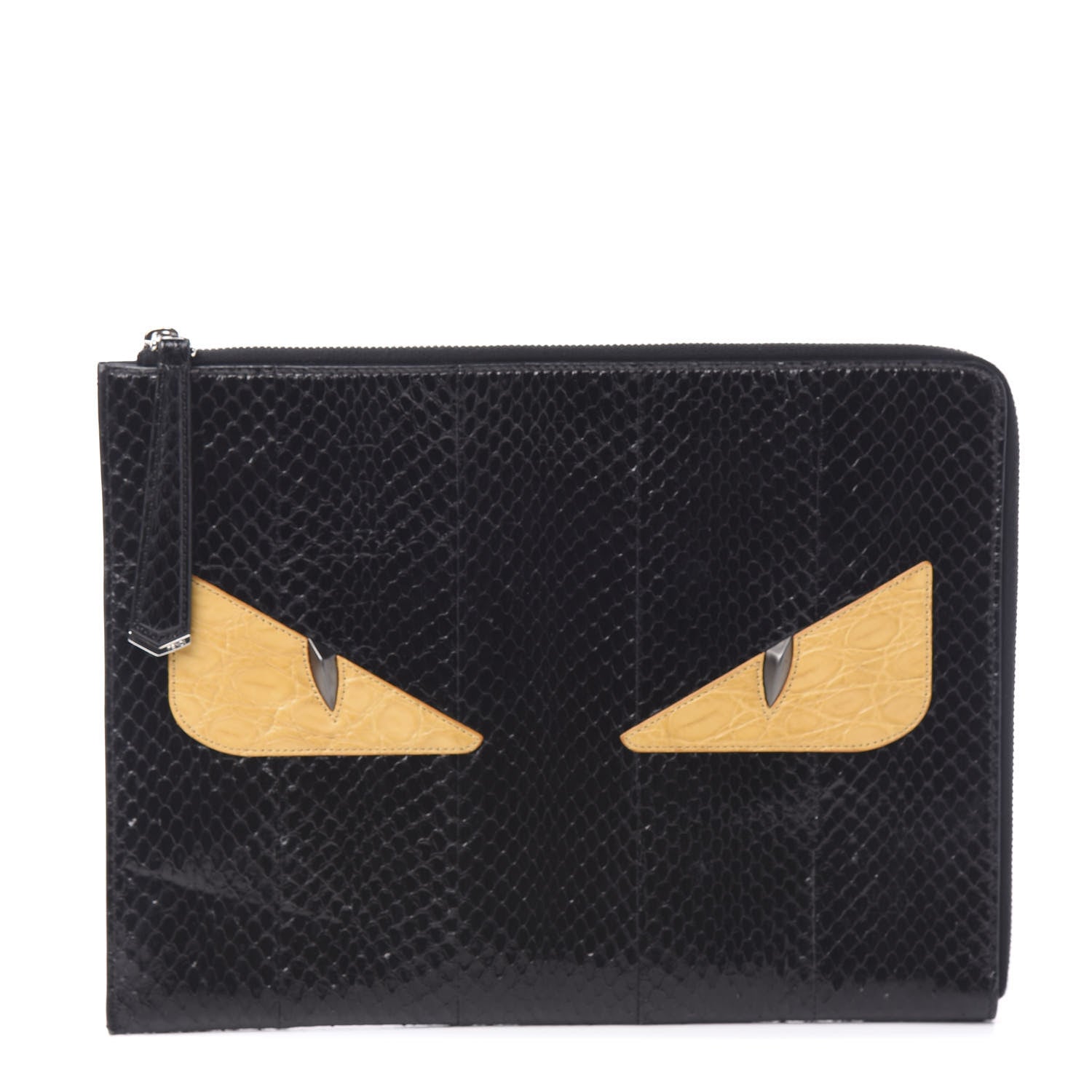 Fendi Elaphe Crocodile Monster Eyes Zip Around Pouch Black 1 of 7