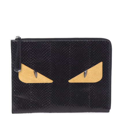 Fendi Elaphe Crocodile Monster Eyes Zip Around Pouch Black 1 of 7