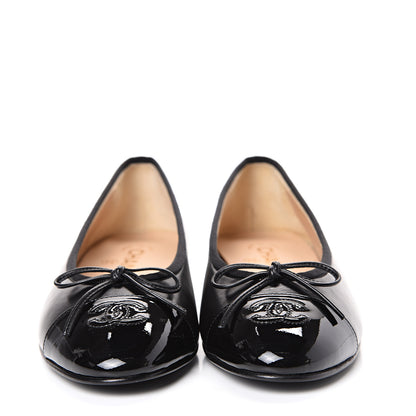 Chanel Lambskin Patent Cap Toe Ballerina Flats 38 Black 2 of 9