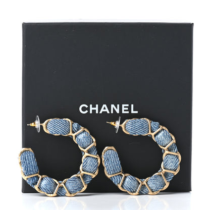 Chanel Denim CC Chain Hoop Earrings Gold Blue 6 of 6