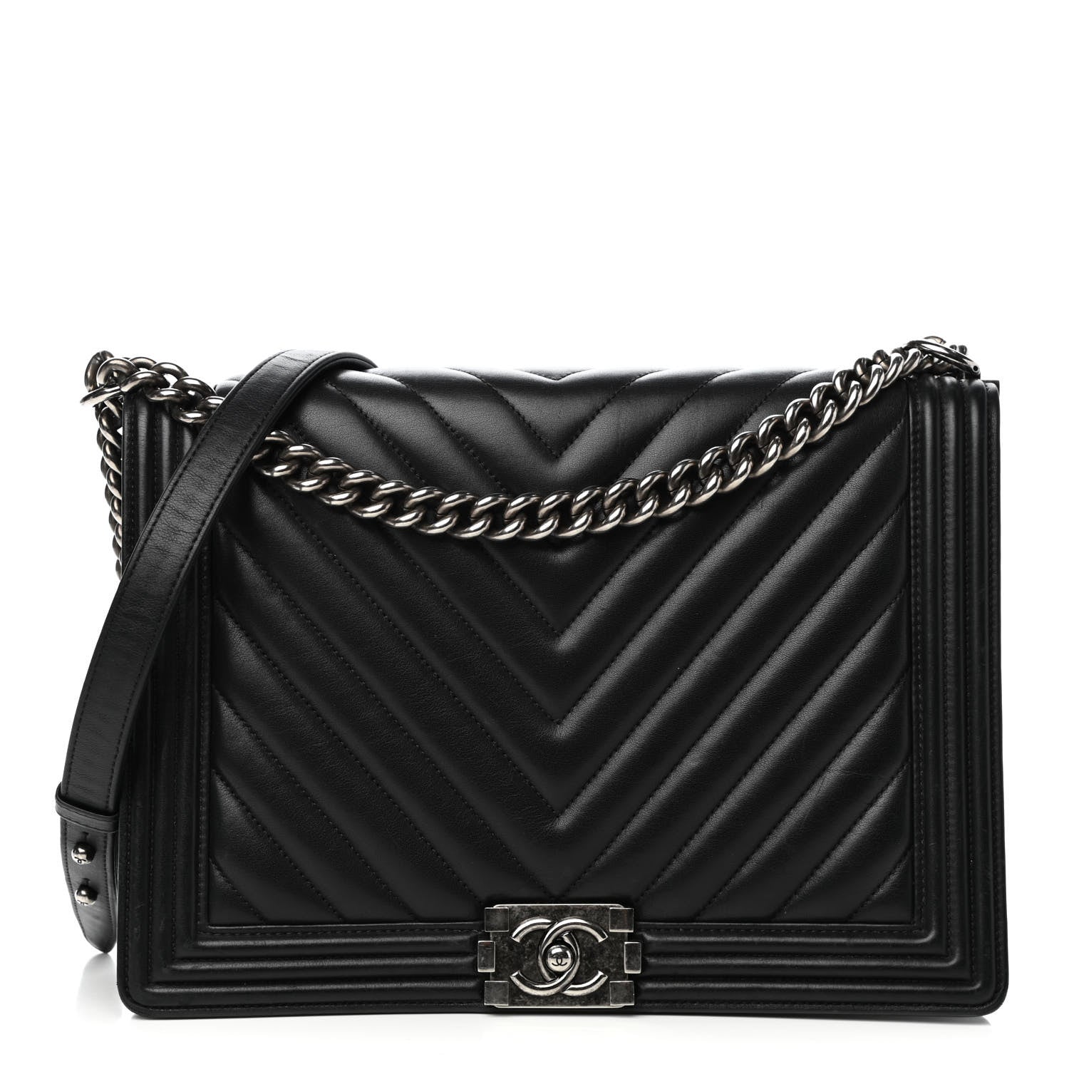 Chanel Calfskin Chevron Quilted Large Boy Flap Black 1 of 10