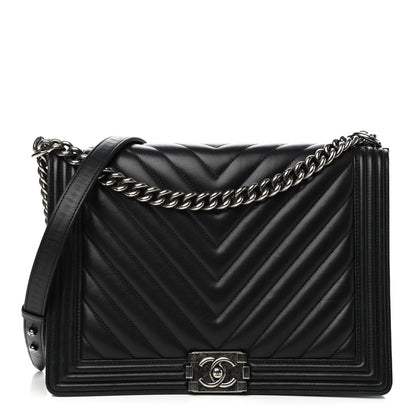 Chanel Calfskin Chevron Quilted Large Boy Flap Black 1 of 10