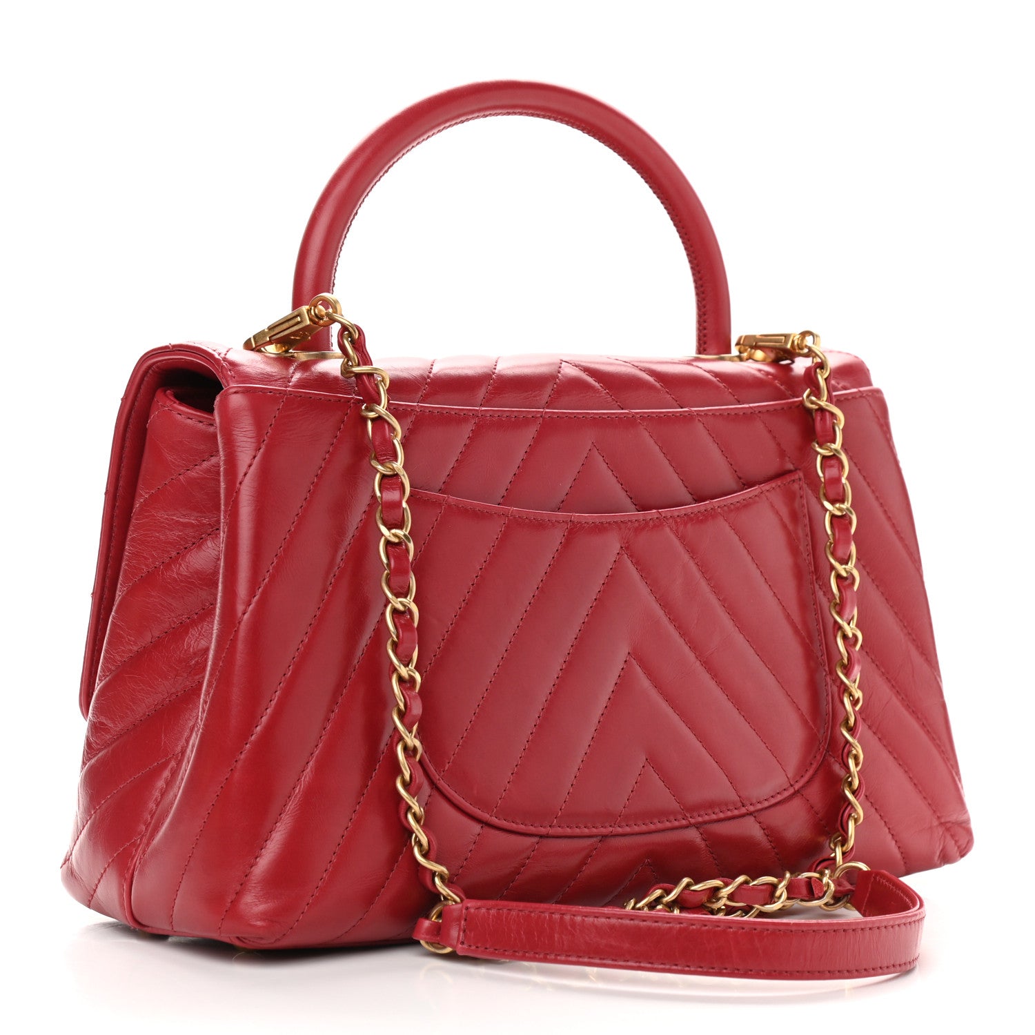 Chanel Calfskin Chevron Quilted Small Coco Handle Flap Red 3 of 13