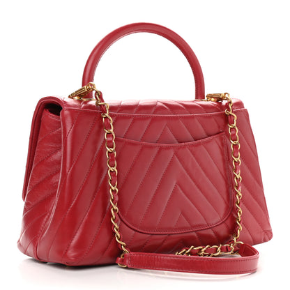Chanel Calfskin Chevron Quilted Small Coco Handle Flap Red 3 of 13