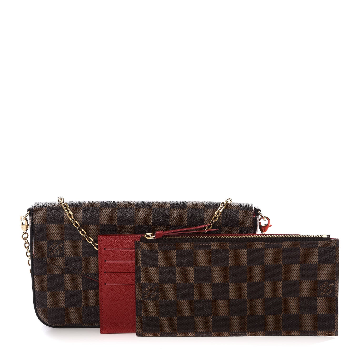 Louis Vuitton Damier Ebene Pochette Felicie Chain Wallet 2 of 12
