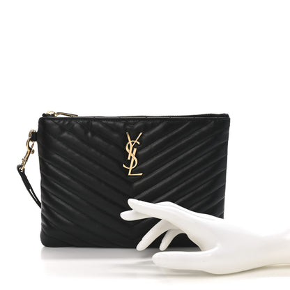 Saint Laurent Calfskin Matelasse Chevron Monogram A5 Wristlet Black 2 of 10