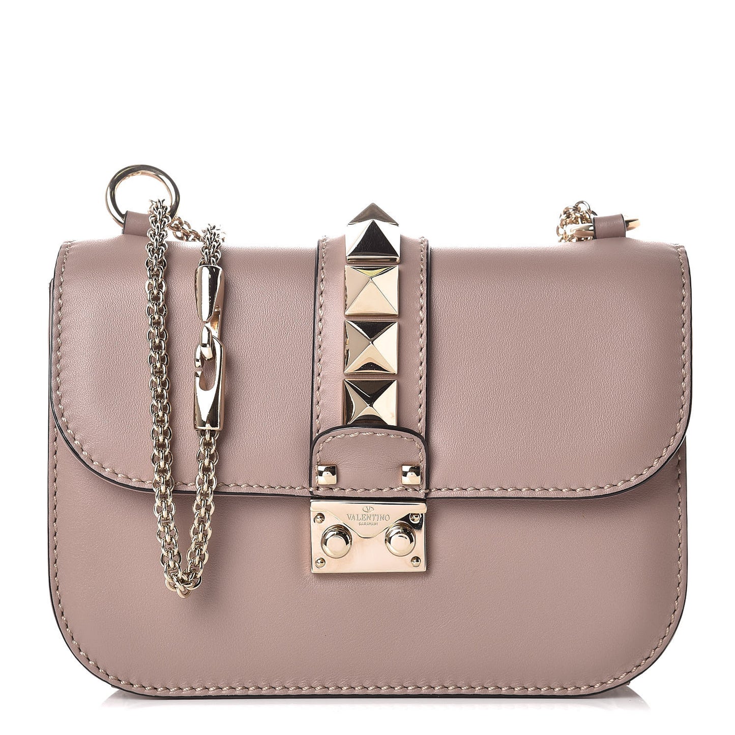 Vitello Small Glam Lock Rockstud Flap Poudre