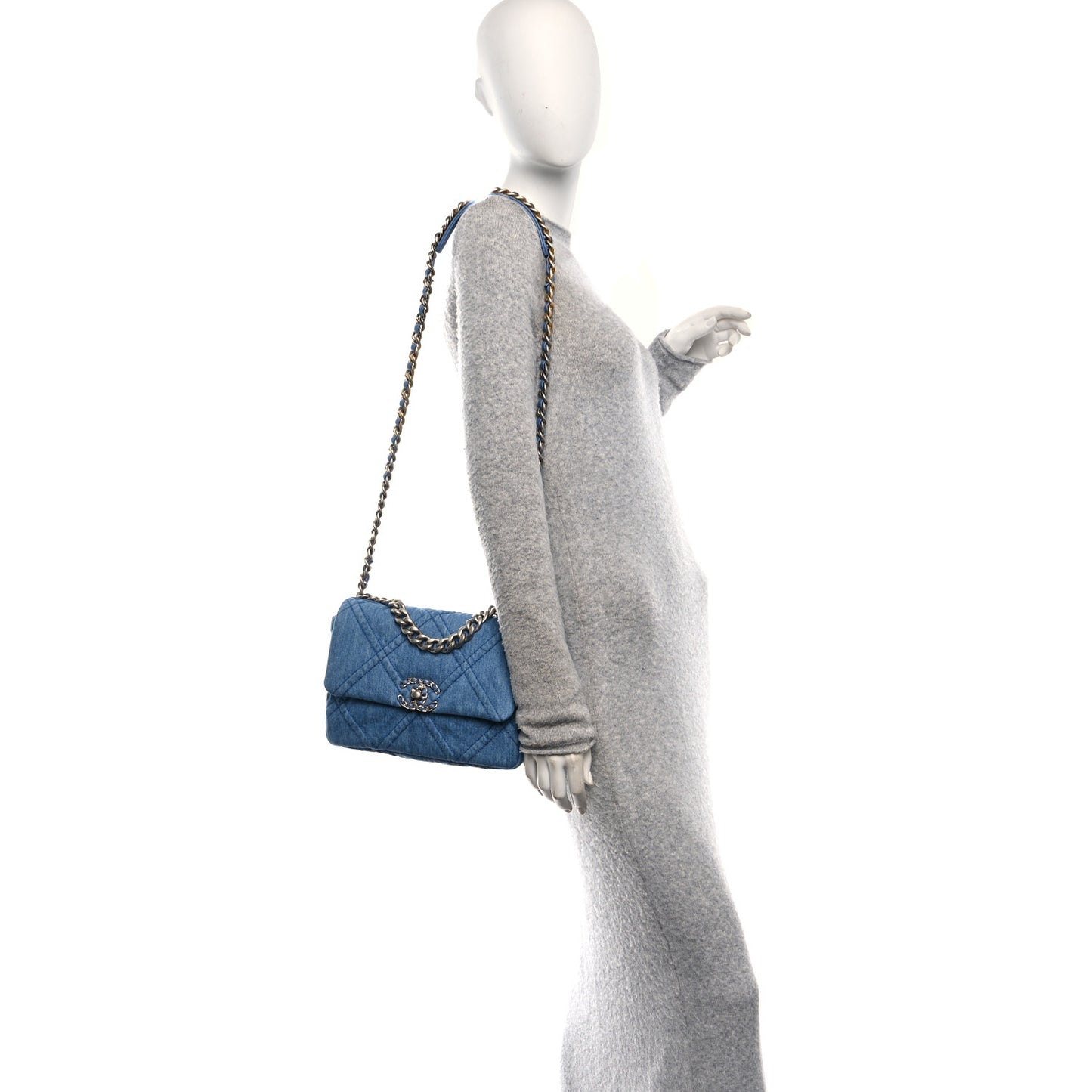 Denim Quilted Medium Chanel 19 Flap Blue