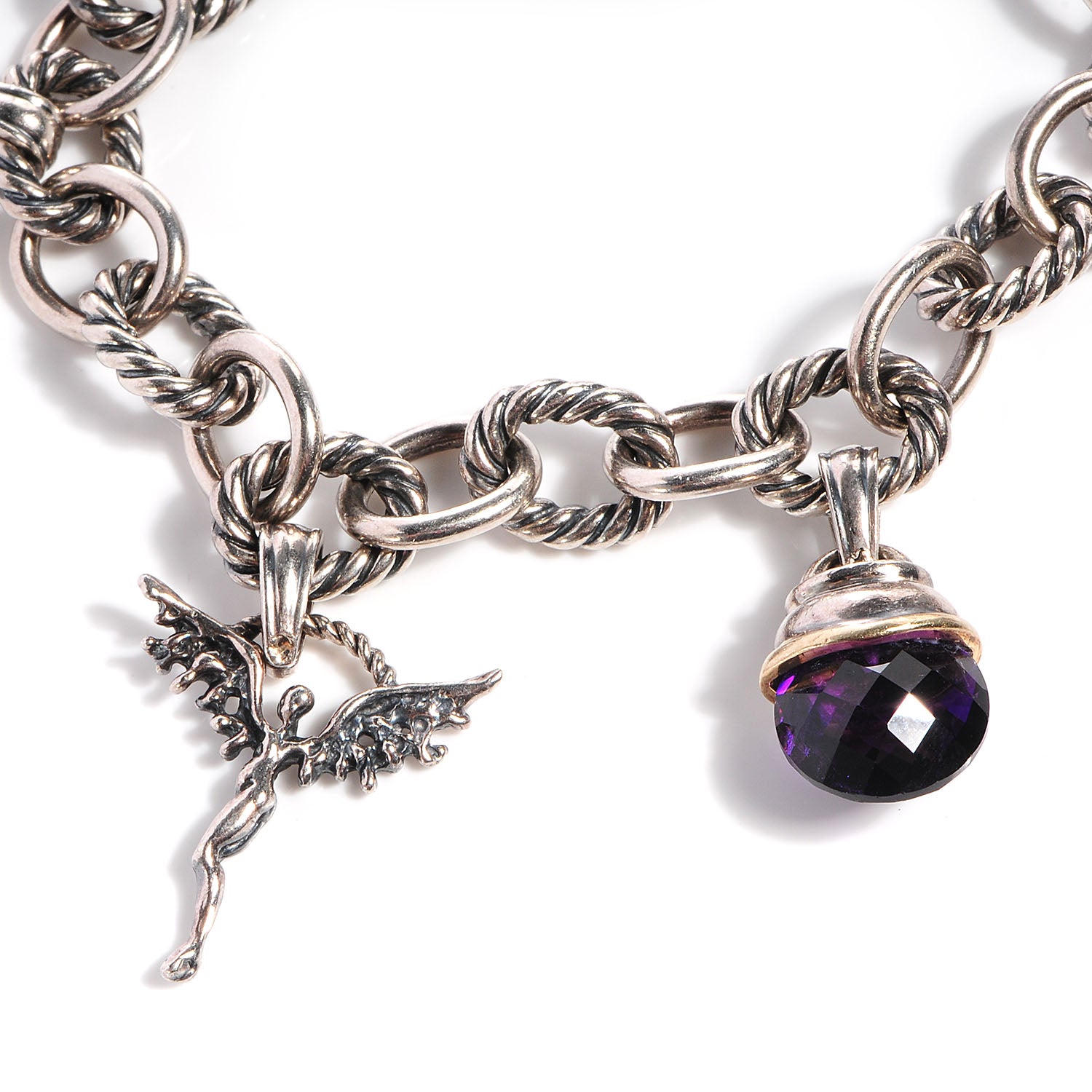 David Yurman 18k Gold and Sterling Silver Amethyst Charm Bracelet 3 of 6