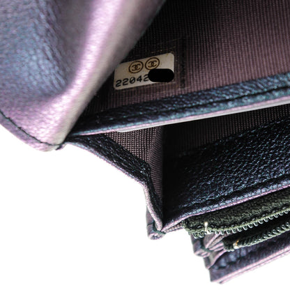 Chanel Iridescent Goatskin Quilted Large Gusset Flap Wallet Purple 8 of 8
