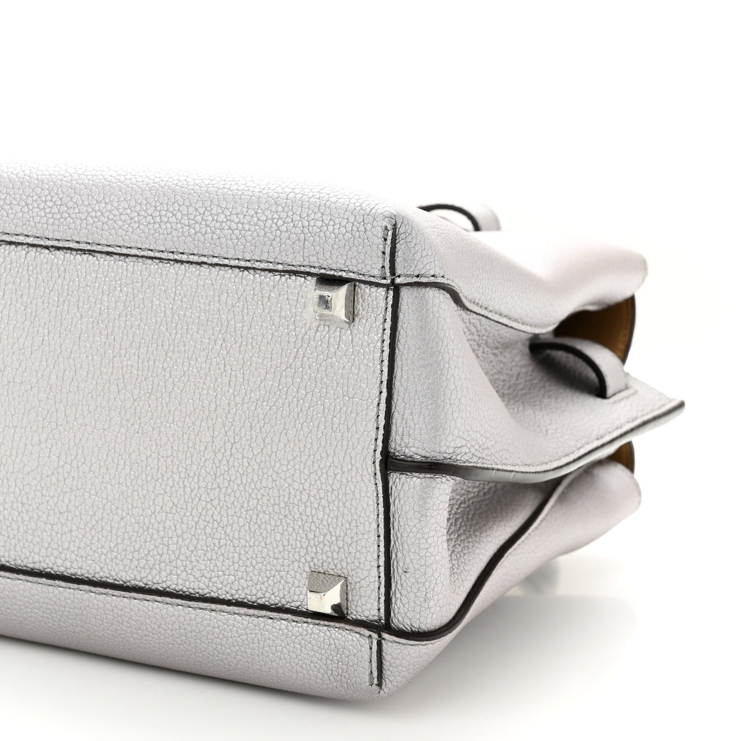 Metallic Grained Calfskin Medium Milla Tote Spike Silver