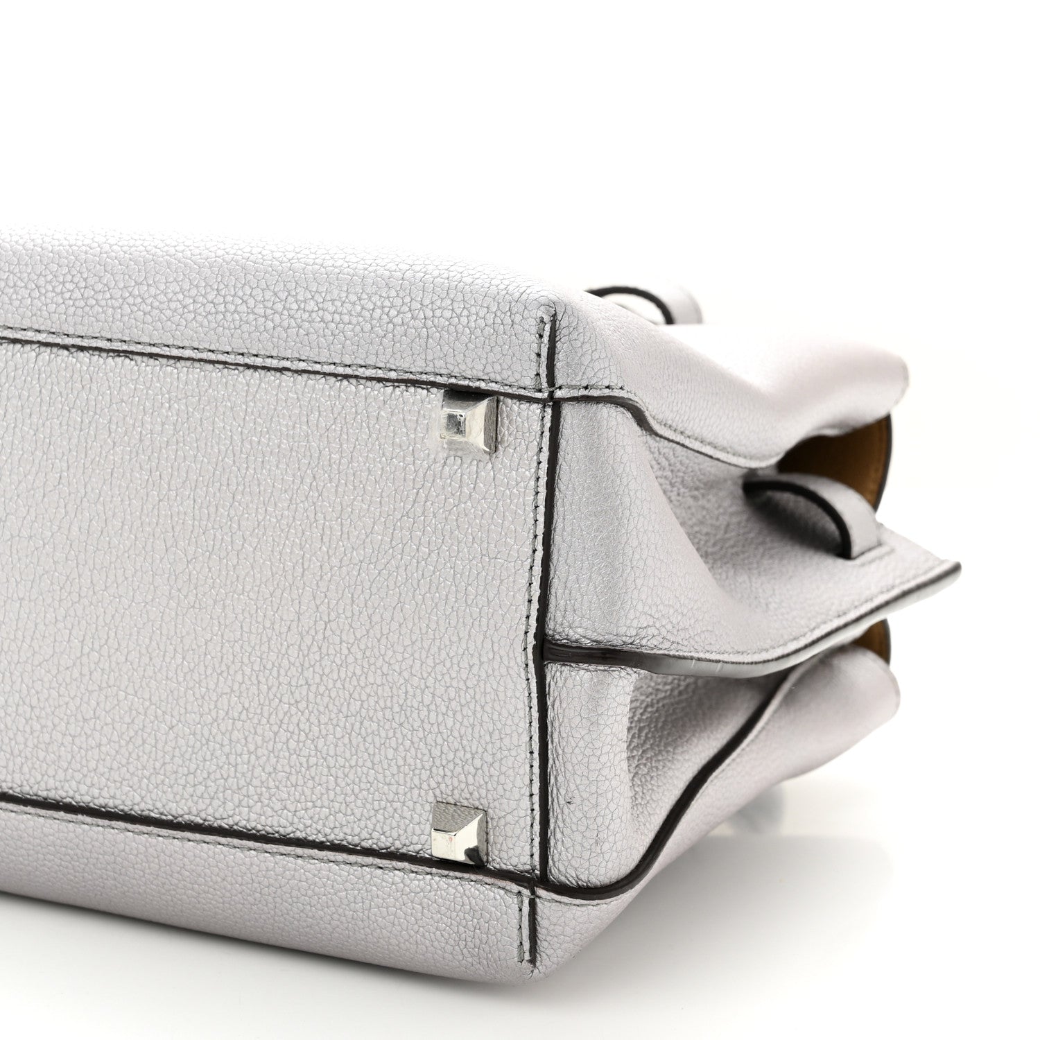 MCM Metallic Grained Calfskin Medium Milla Tote Spike Silver 10 of 13