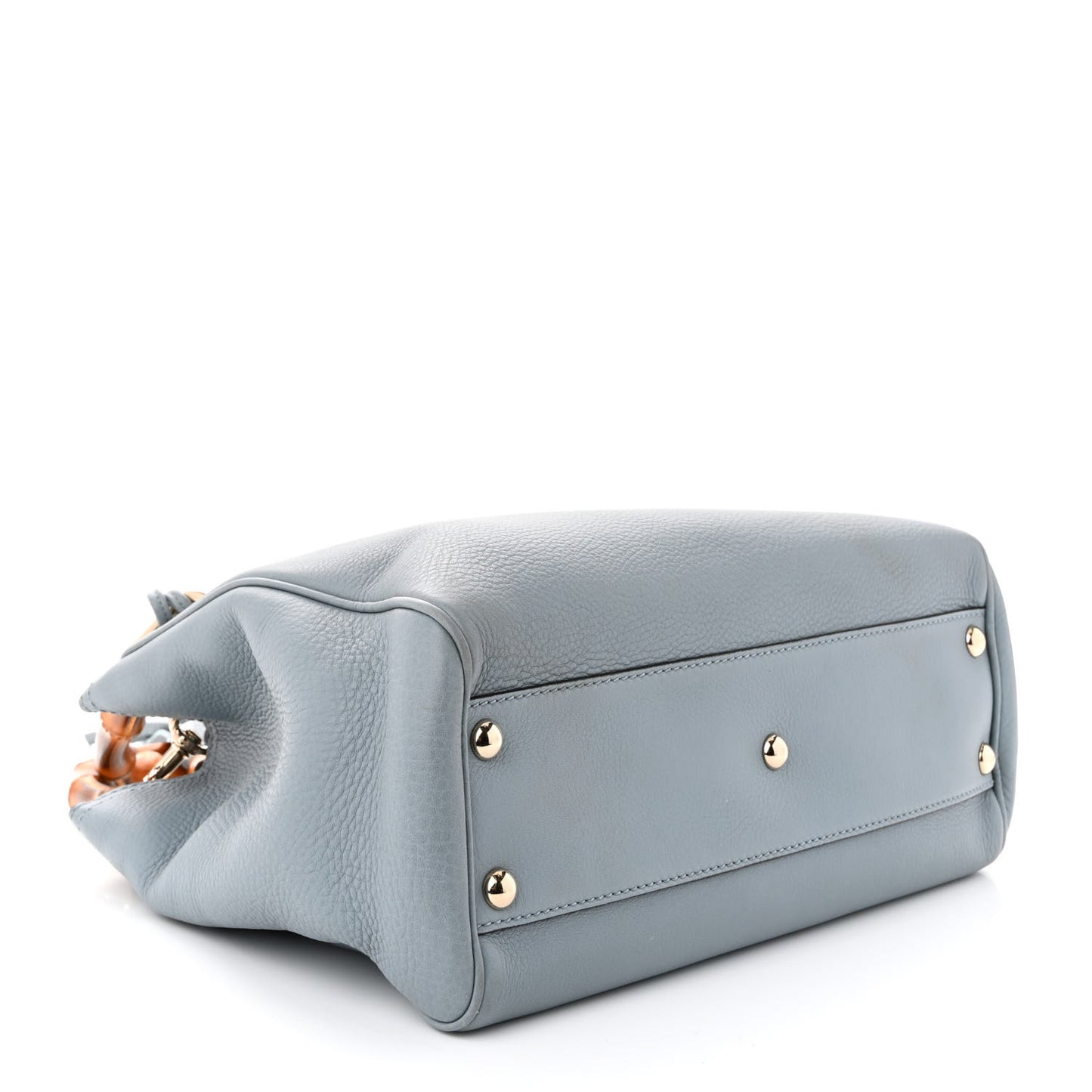 Calfskin Small Bamboo Shopper Tote Light Blue