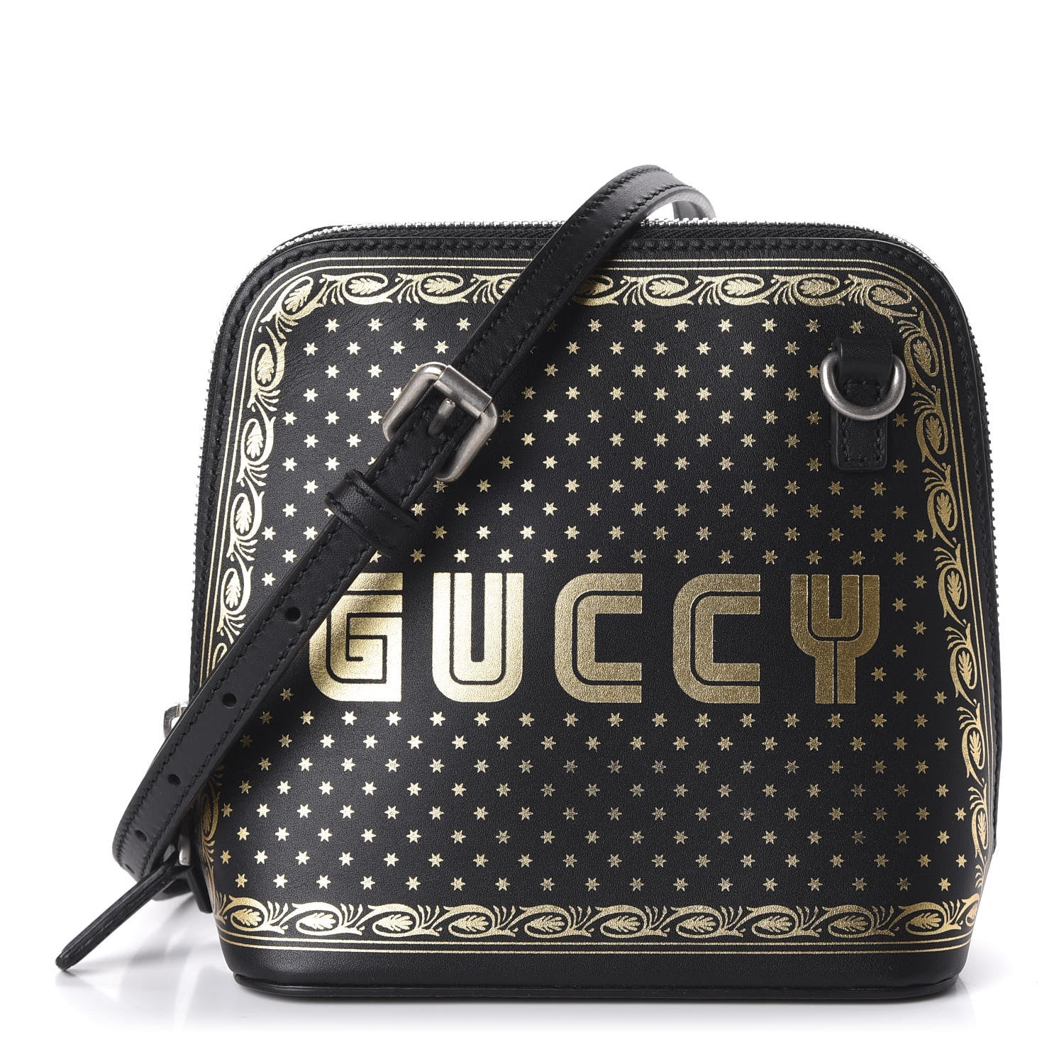 Gucci X SEGA Calfskin GUCCY Stars Mini Dome Shoulder Bag Black Gold 1 of 10