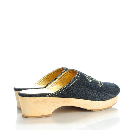 Chanel Denim Wooden CC Clogs 40 Dark Blue 5 of 10