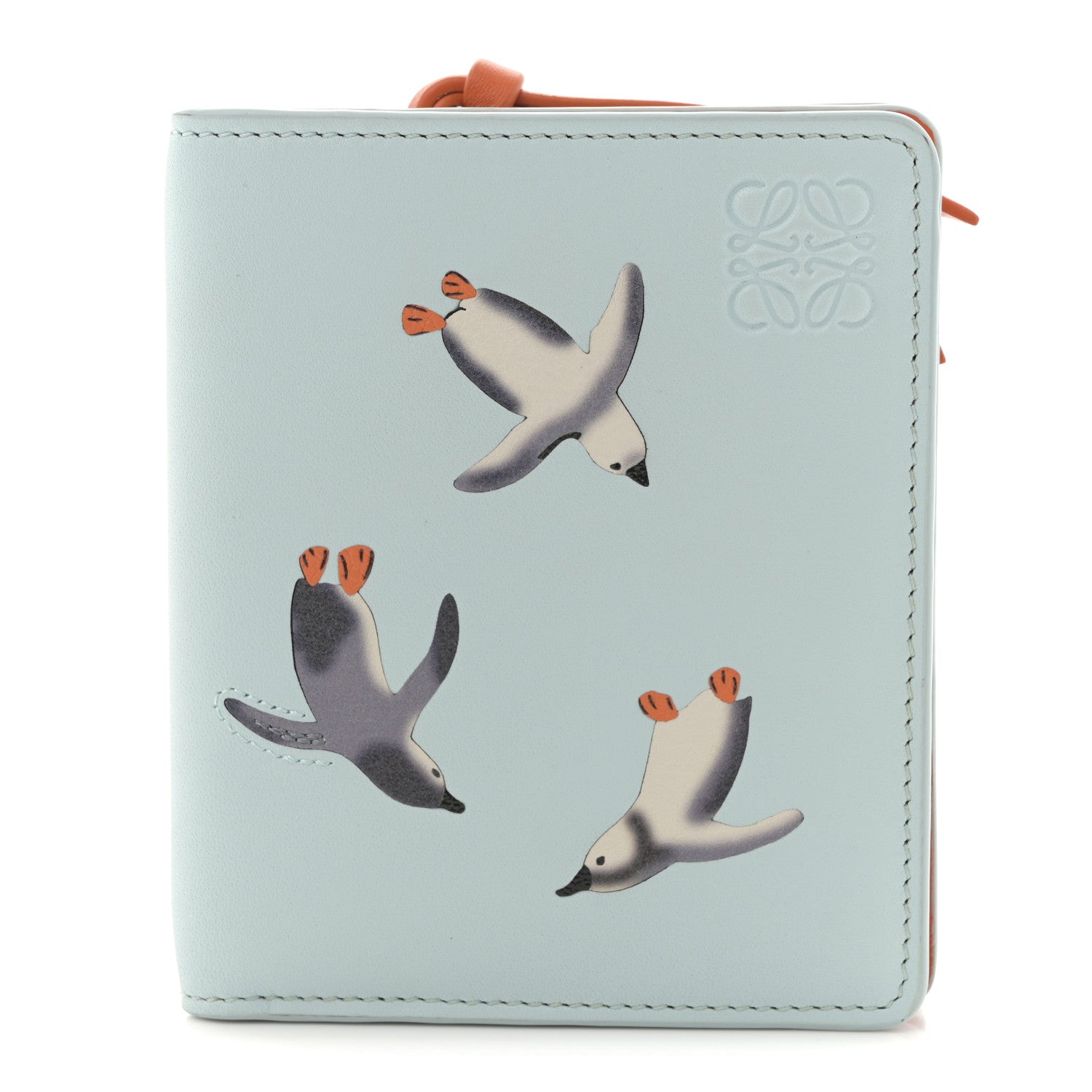 Loewe X SUNA FUJITA Satin Calfskin Penguins Compact Zip Wallet Blue Iceberg 1 of 8